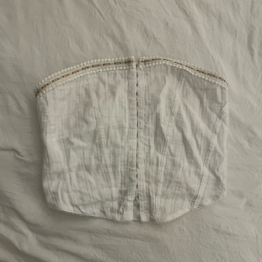 White Beaded Strapless Top